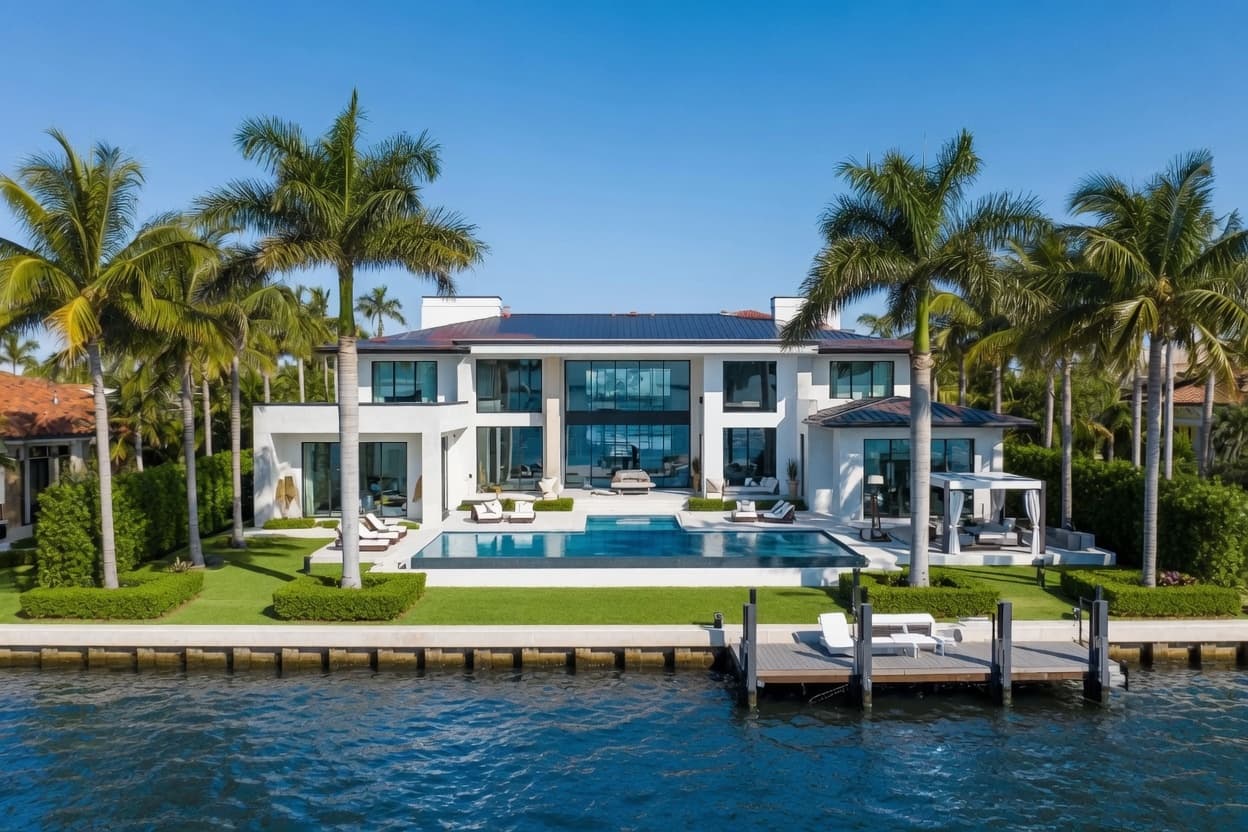 Waterfront residence with a pool and private dock