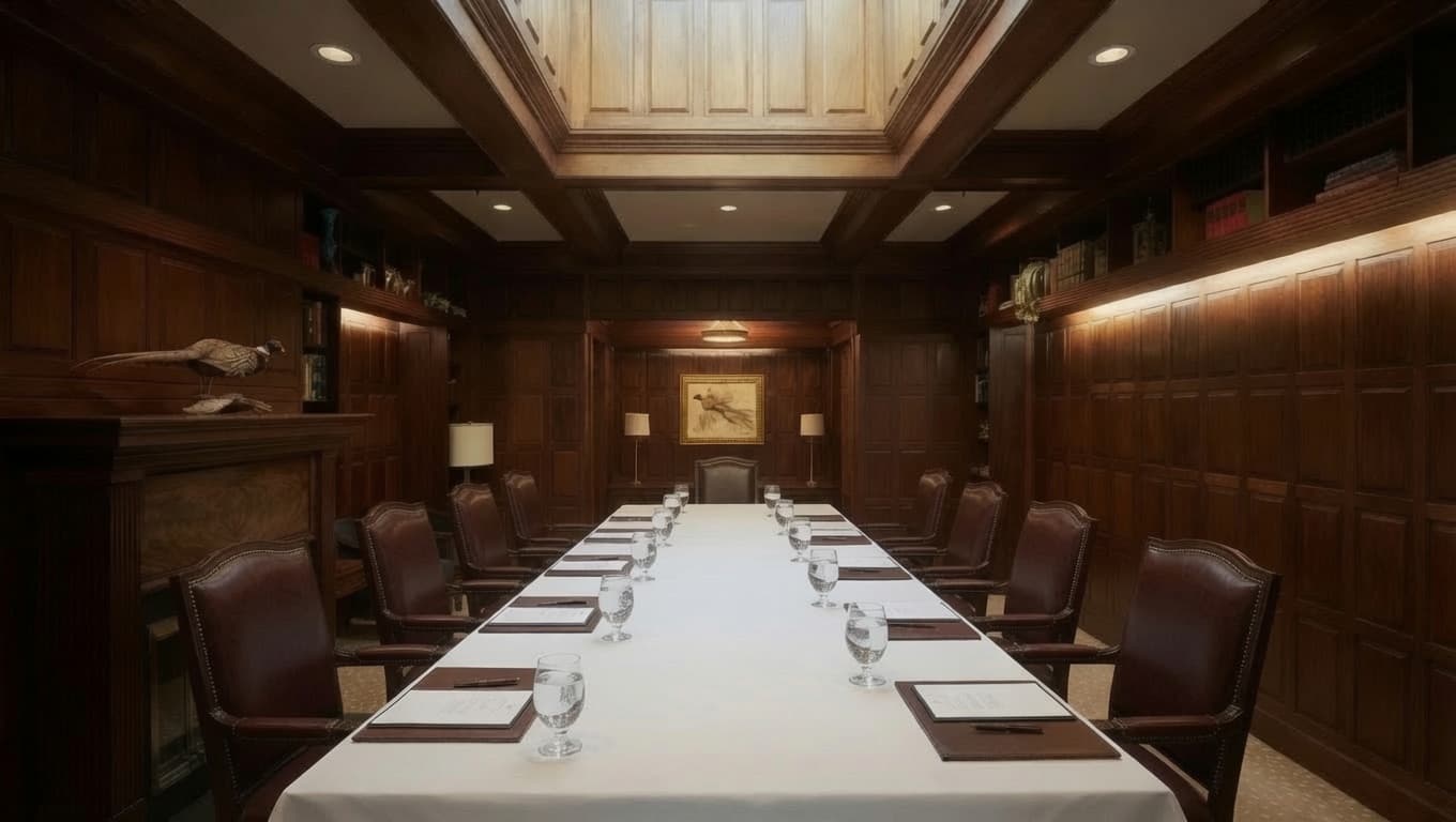 Executive boardroom with a long conference table